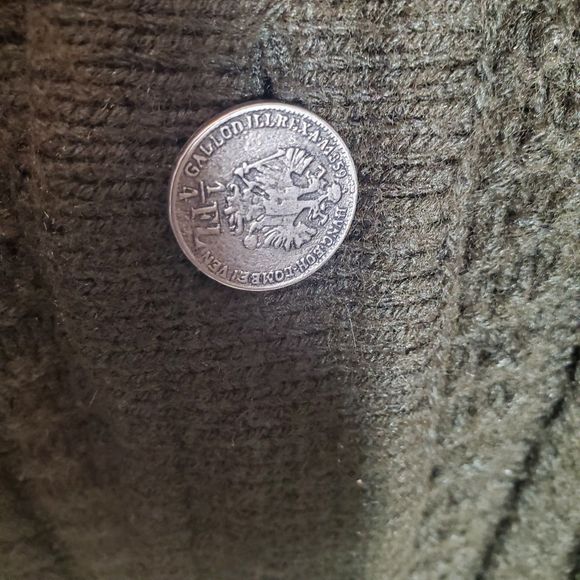 Vintage Wool Heavy Weight Cable Knit Fisherman Sweater Cardigan w Coin Buttons L - Picture 4 of 9